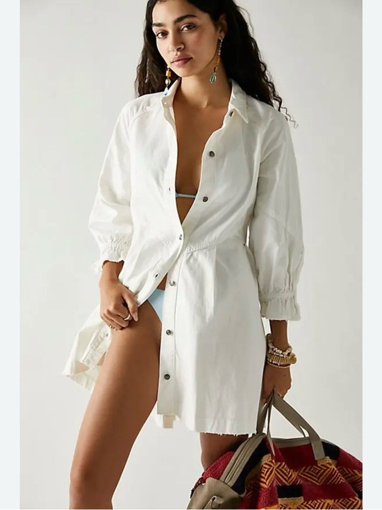 Free People Dresses & Skirts - Free People Hannah Denim Long Sleeve Button-Front Mini Dress - Size XS
